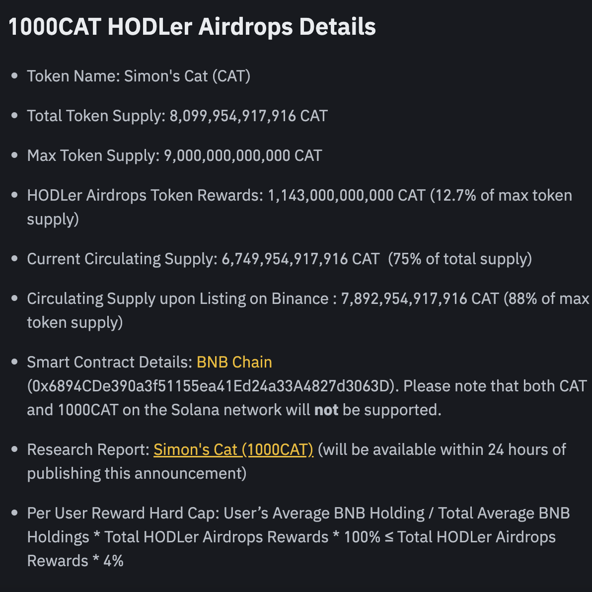 Detalhes do airdrop do CAT.