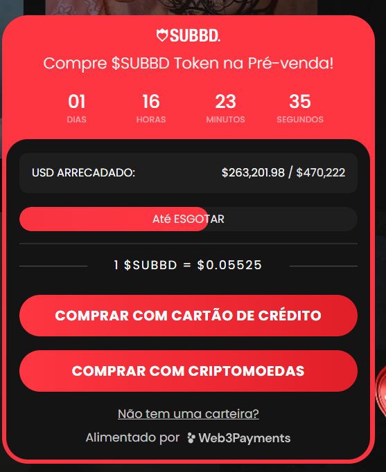 Pré-venda do SUBBD Token ($SUBBD) 