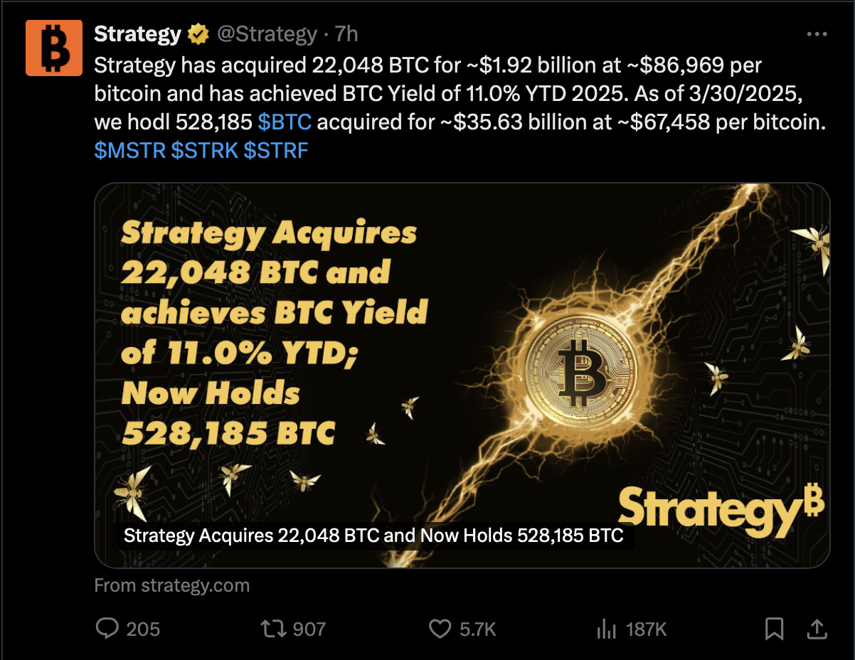 Strategy compra mais BTC.