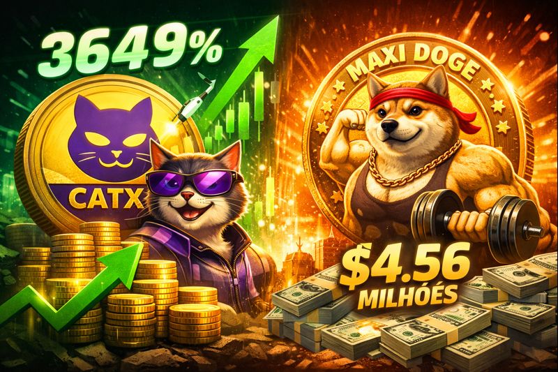 Memecoins voltam ao radar: CATX dispara 3.649% em 24h e Maxi Doge arrecada US$ 4,56 Milhões