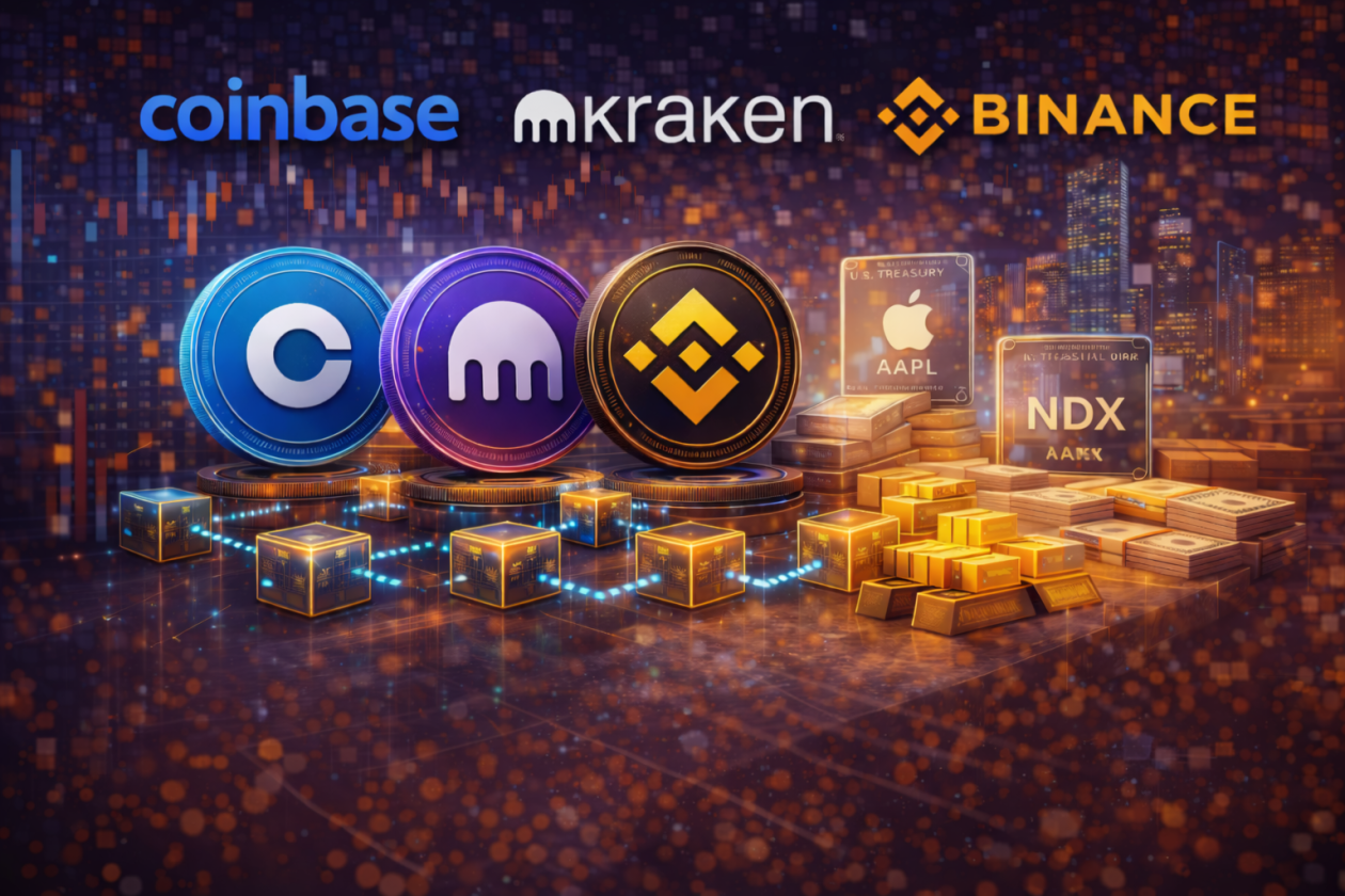 Coinbase, Kraken e Binance avançam na tokenização enquanto capital se realoca