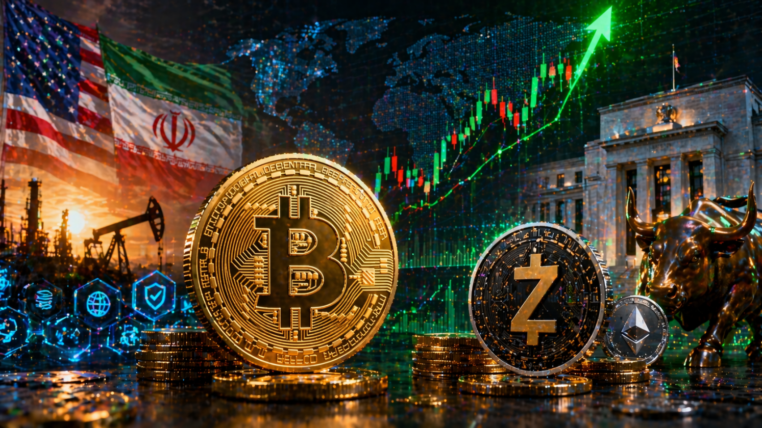 Bitcoin sobe com força, Zcash dispara 56% e mercado cripto reage a alívio geopolítico, expectativa sobre o Fed e sinal técnico de rompimento.