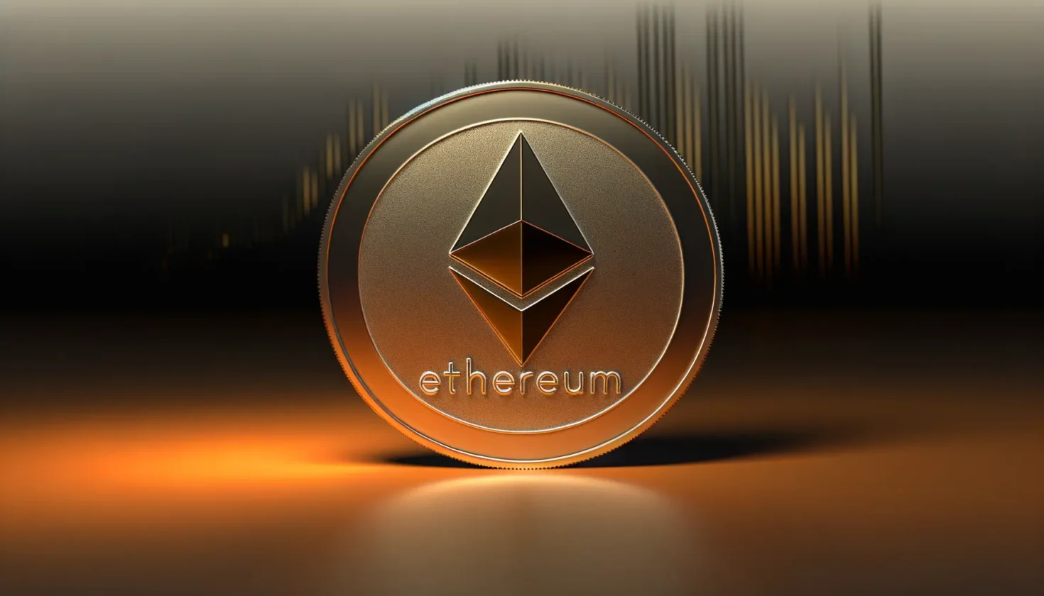 Ethereum coin with downward price chart suggesting bearish market technical analysis