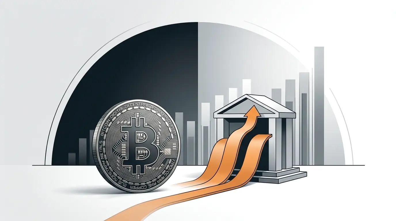 Bitcoin ETF demand shown as rising institutional capital flows in a clean financial editorial scene
