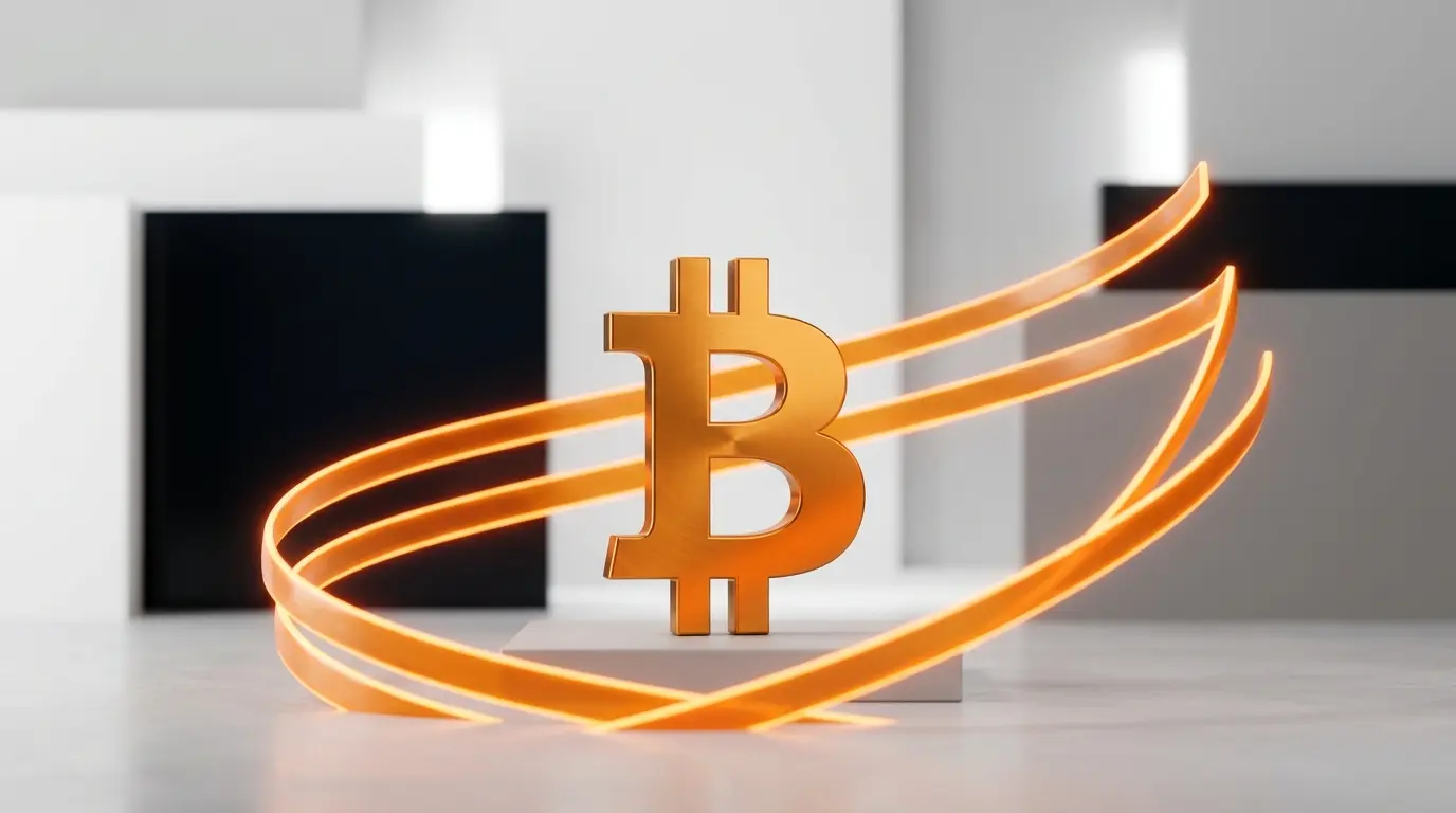 Bitcoin centralizado com fluxos luminosos representando três semanas de entradas em ETFs