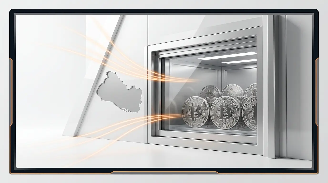 Bitcoin reserves in El Salvador represented as private donations entering a secure institutional vault
