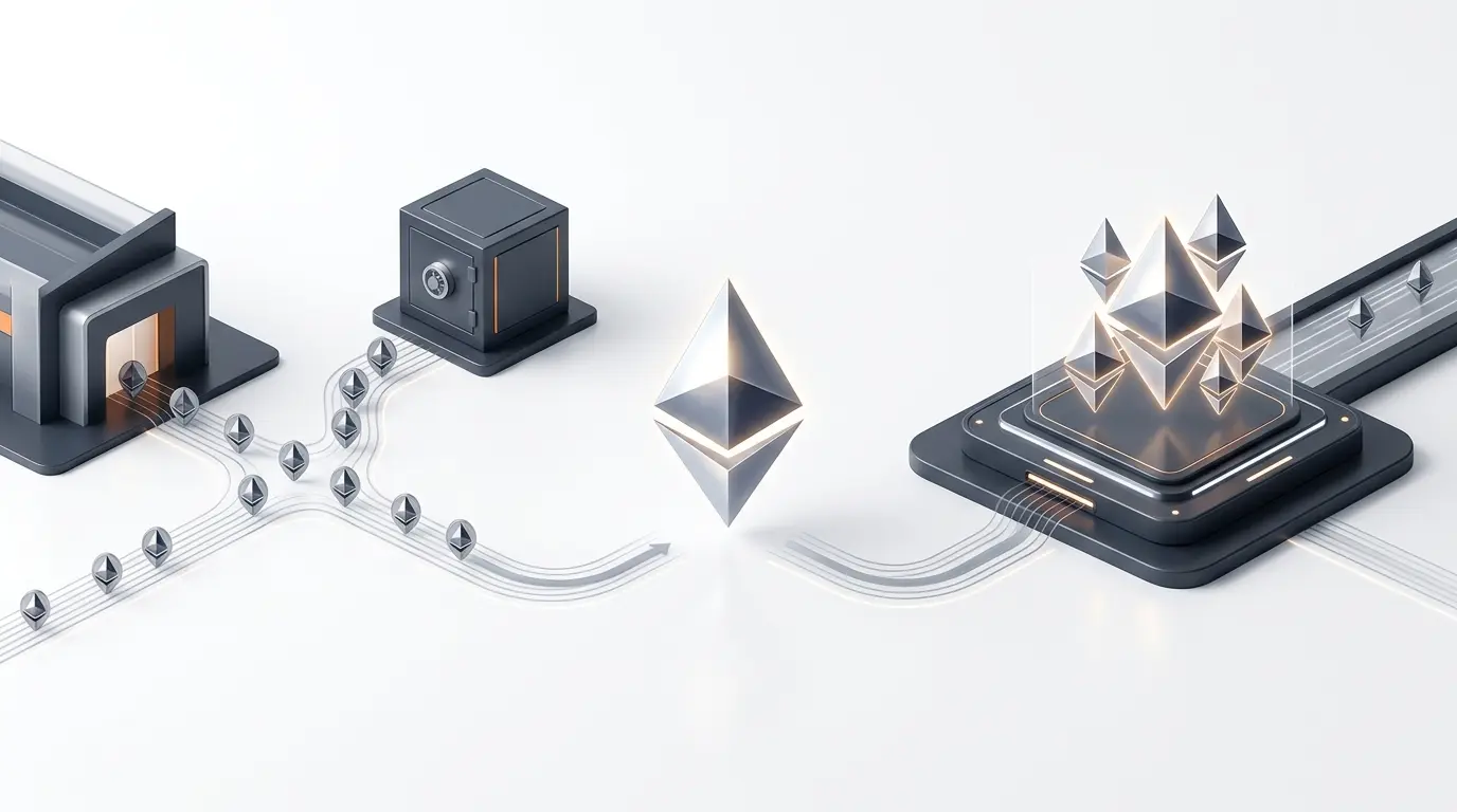 Ilustração do contraste entre a oferta de Ethereum nas exchanges e um grande depósito institucional de ETH