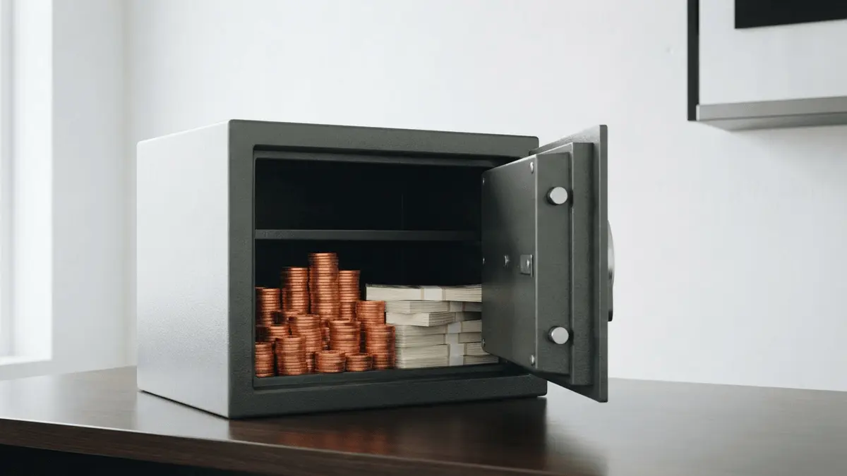 Cofre corporativo com reserva de criptoativos em crescimento e caixa preservado