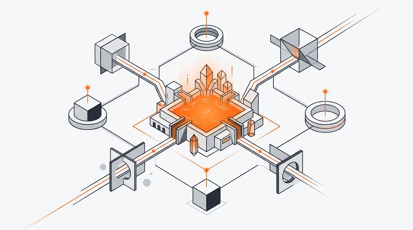 Abstract illustration of Robinhood Chain expanding DEX liquidity through connected DeFi pools