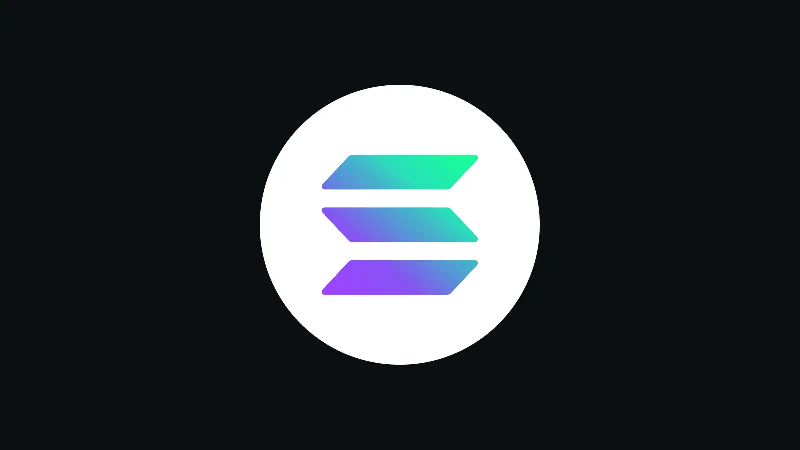 The Solana SOL cryptocurrency logo featuring a stylized gradient 'S' inside a white circle on a black background.